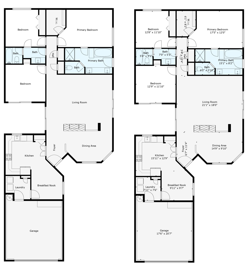 Plus Floor Plans showing Fixed Furniture.