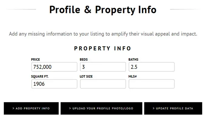 Marketing Kit's Profile and Property Information.