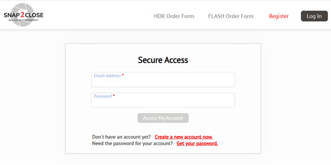 How to register for your account on Snap2Close Real Estate Photography portal.